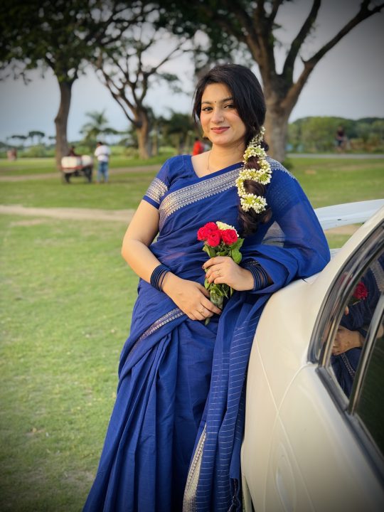 Navy Blue Cotton Saree - 4