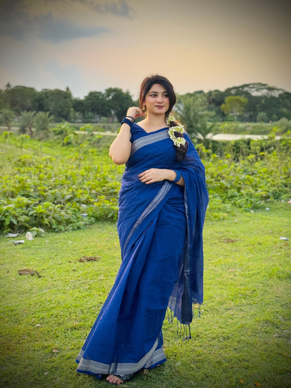 Navy Blue Cotton Saree